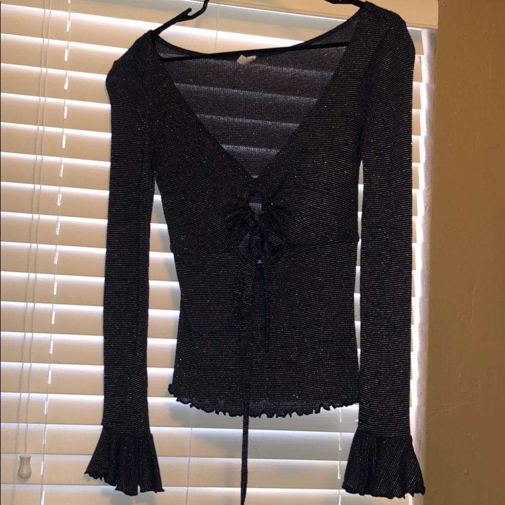 Free people navy blue and gold sparkle top